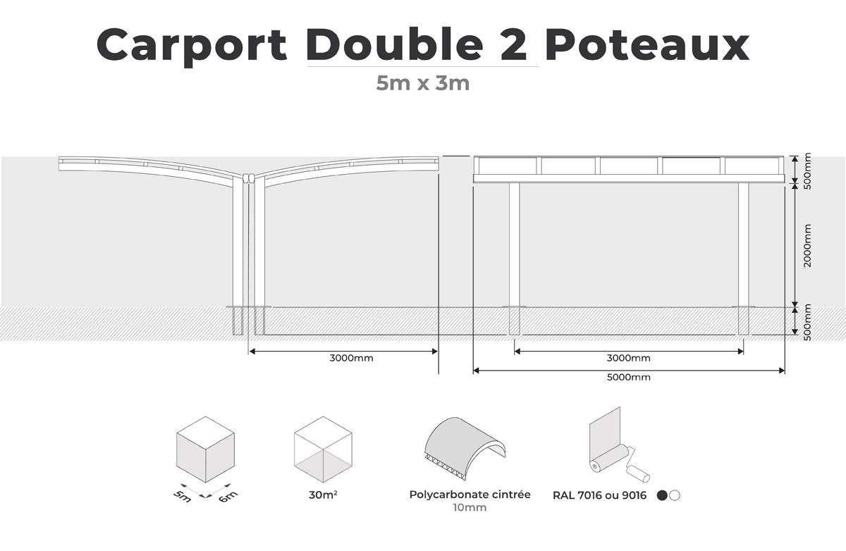 Carport double 2 poteaux